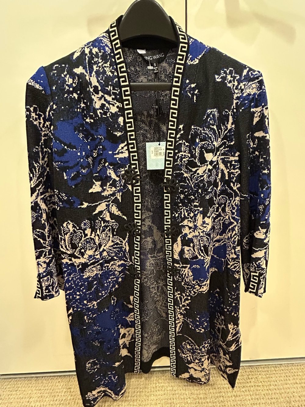 Ming Wang Greece key trim floral Open-Front heritage fit knit frog button jacket